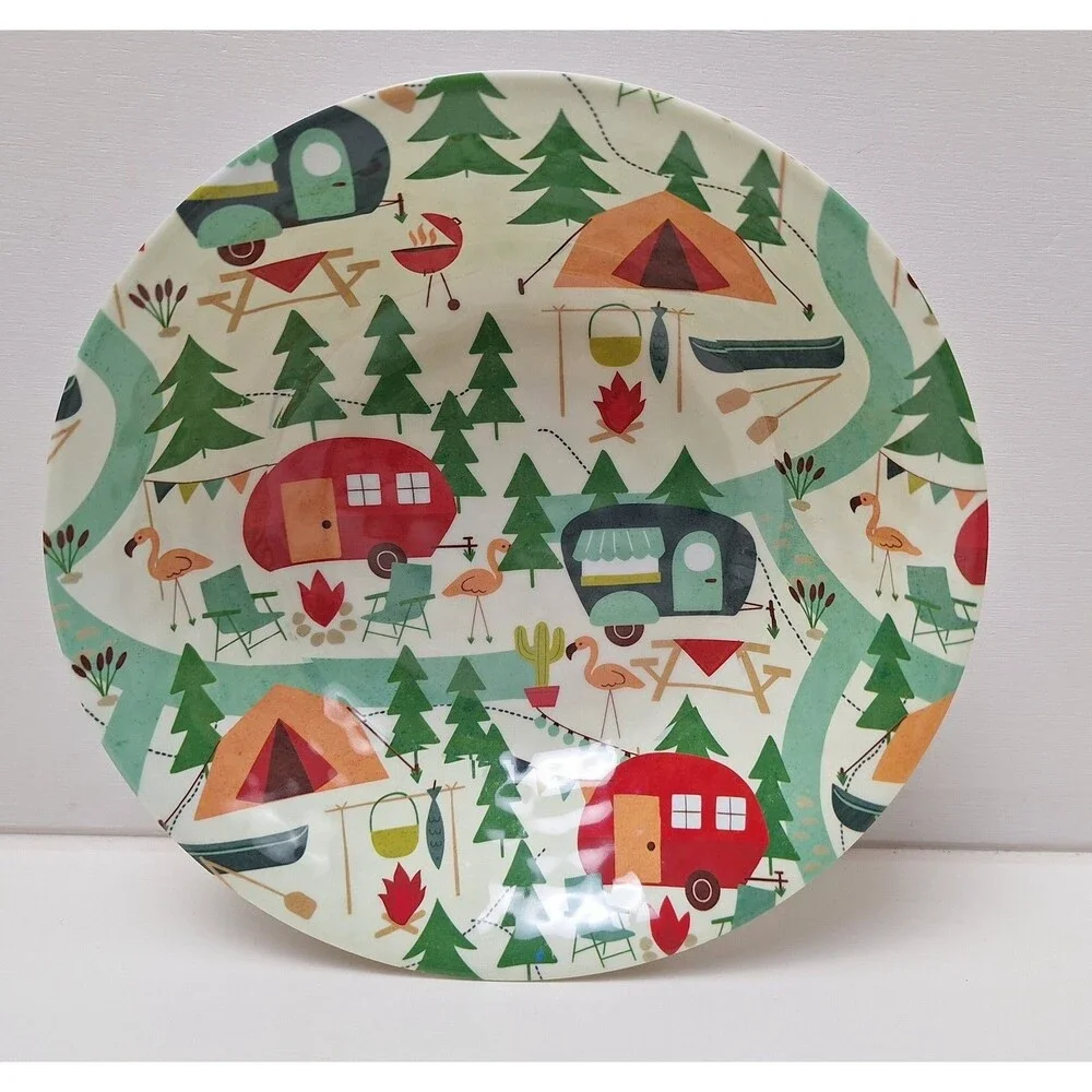 Set  of 3 Melamine 24 oz. Cereal Bowls Great Outdoors Camping Theme - Exc!